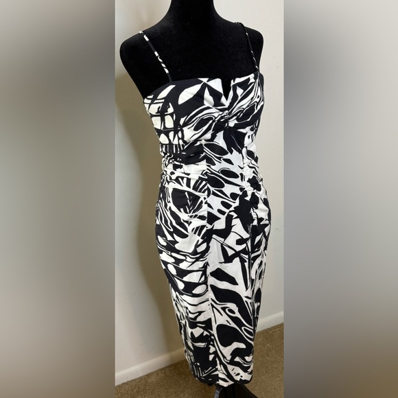 Vintage 90s Y2K Cache black and white bodycon midi dress chic sexy size 8 EUC - Picture 3 of 11